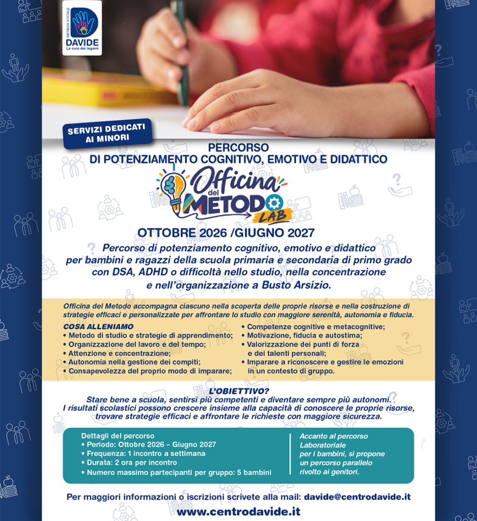 DSA, ADHD, difficoltà nello studio: nasce ‘Officina del Metodo’, percorso di potenziamento didattico e psico-emotivo.